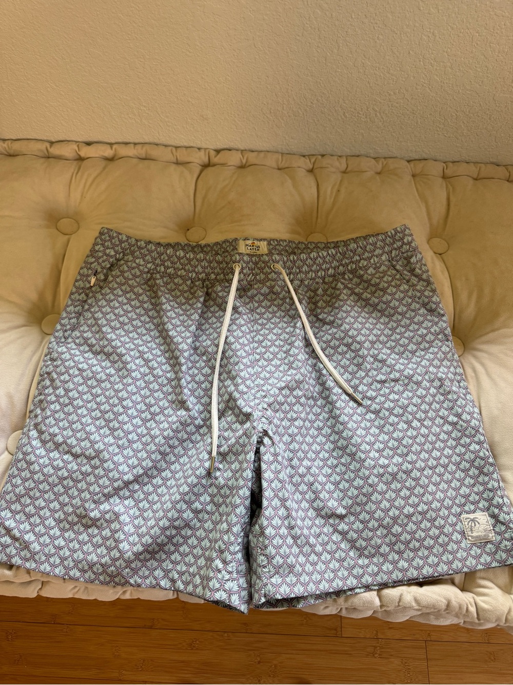 Marine Layer Light Blue Patterned Swim Board Shorts